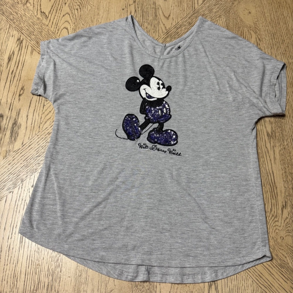 Disney Parks Size Small Gray‎ Walt Disney World Mickey Mouse Sequin Tee Shirt